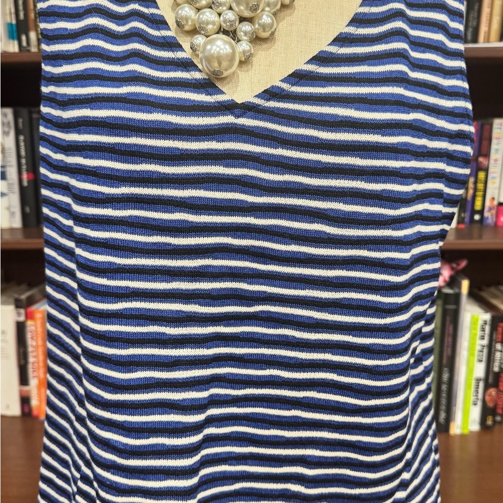 ST JOHN KNIT Striped Blue and White Women's Top Large